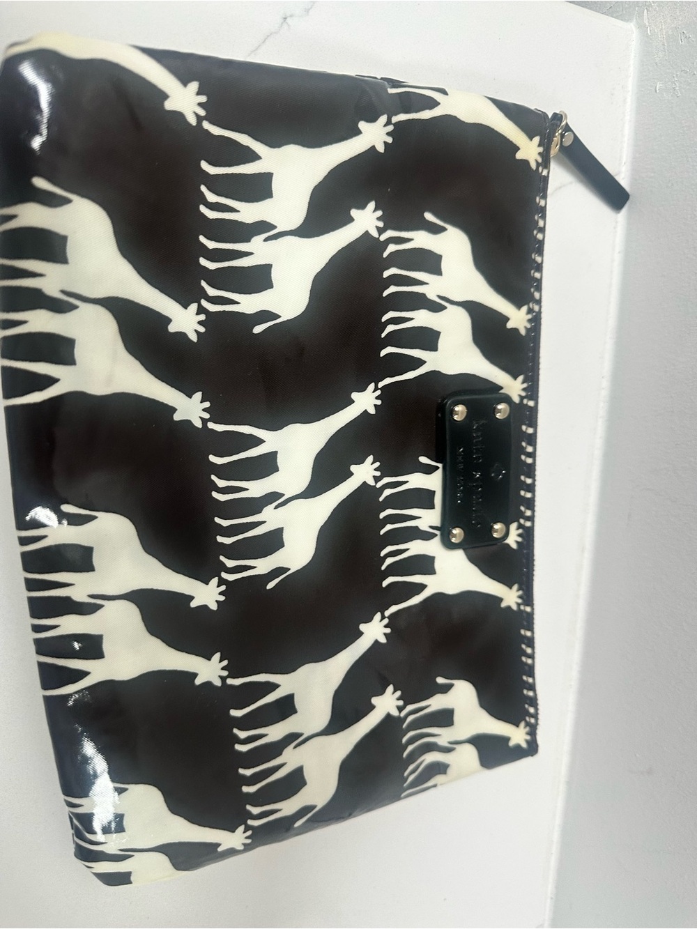 Kate Spade 2 make up pouches: Polka Dot Red & Giraffe Black Patent Pouch Set - Picture 7 of 8